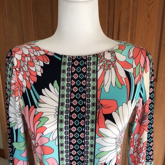 London Times Floral Print Knit Dress SZ 8 - Picture 2 of 10